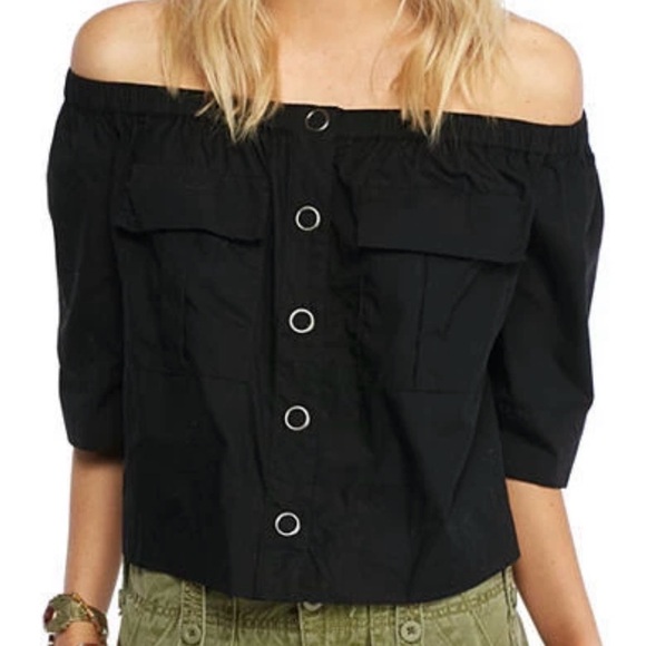 Free People Black Off-Shoulder Blouse - Picture 2 of 11